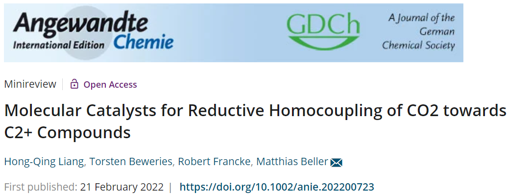Matthias Beller 最新 Angew. Chem. ：还原 CO2 为 C2+ 化合物的分子催化剂！,图片,材料,催化剂,分子催化剂,第1张